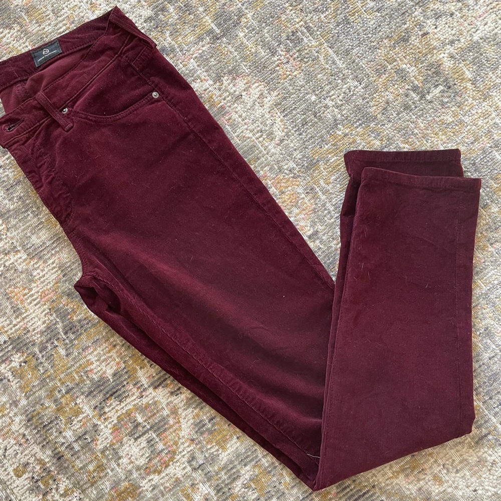 AG Jeans Prima Cigarette Leg Burgundy Corduroy Size 27R